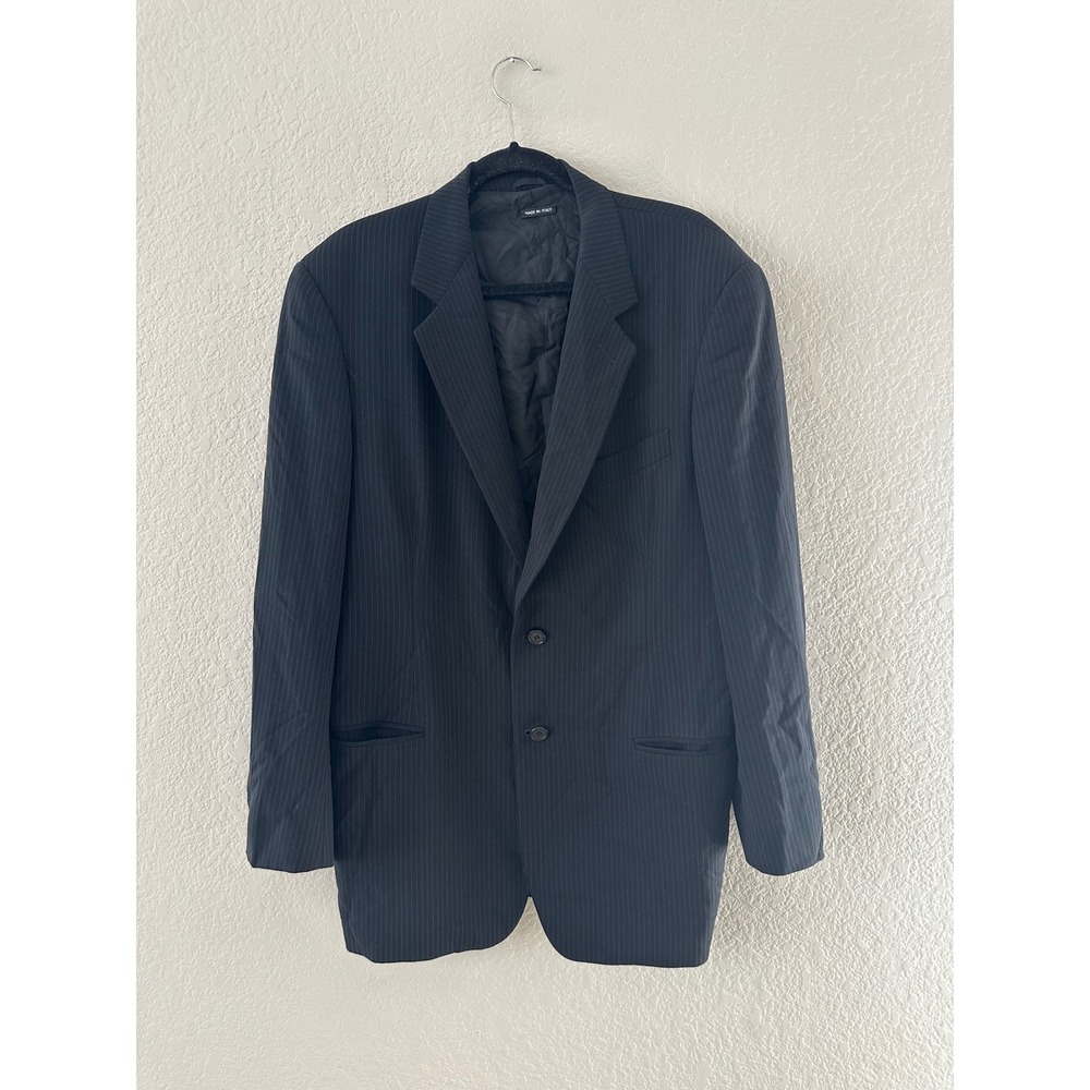 Giorgio Armani Men's Black Pinstripe Wool Blend Blazer Made in Italy